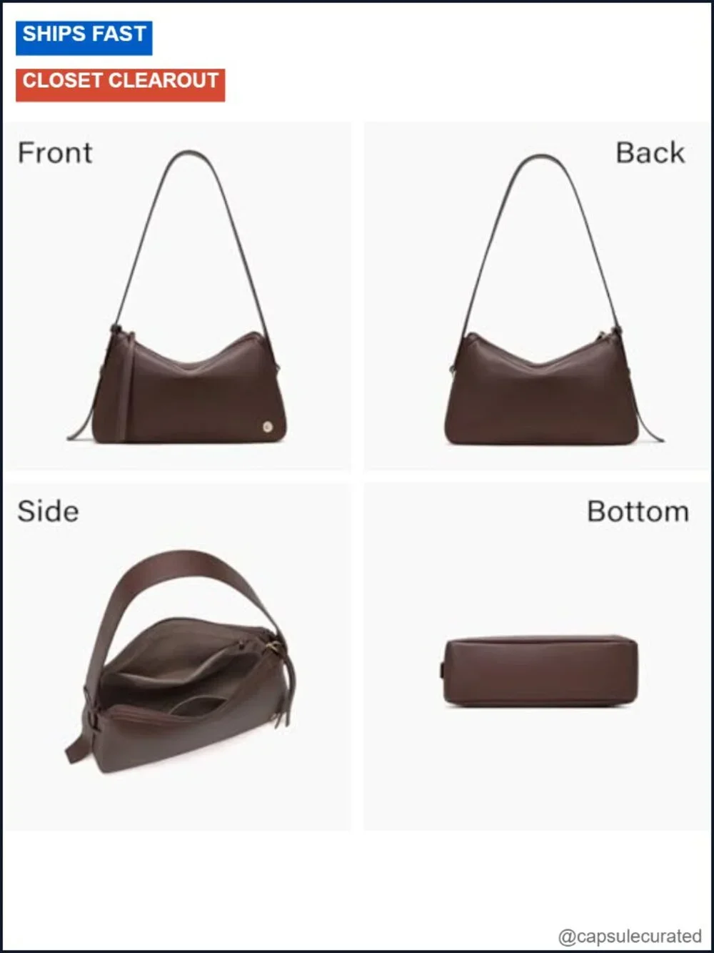Brown Faux Leather Slouchy Hobo Shoulder Bag with Adjustable Strap